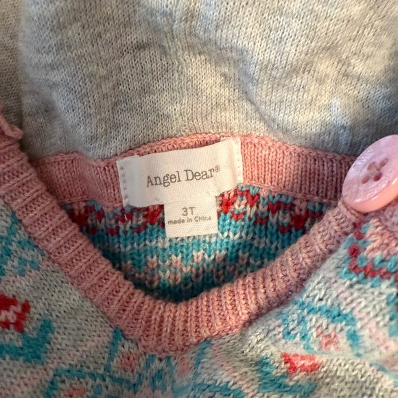 Angel Dear Fair Isle Girls 3T Hooded Cape Poncho Pink Blue - Picture 4 of 6